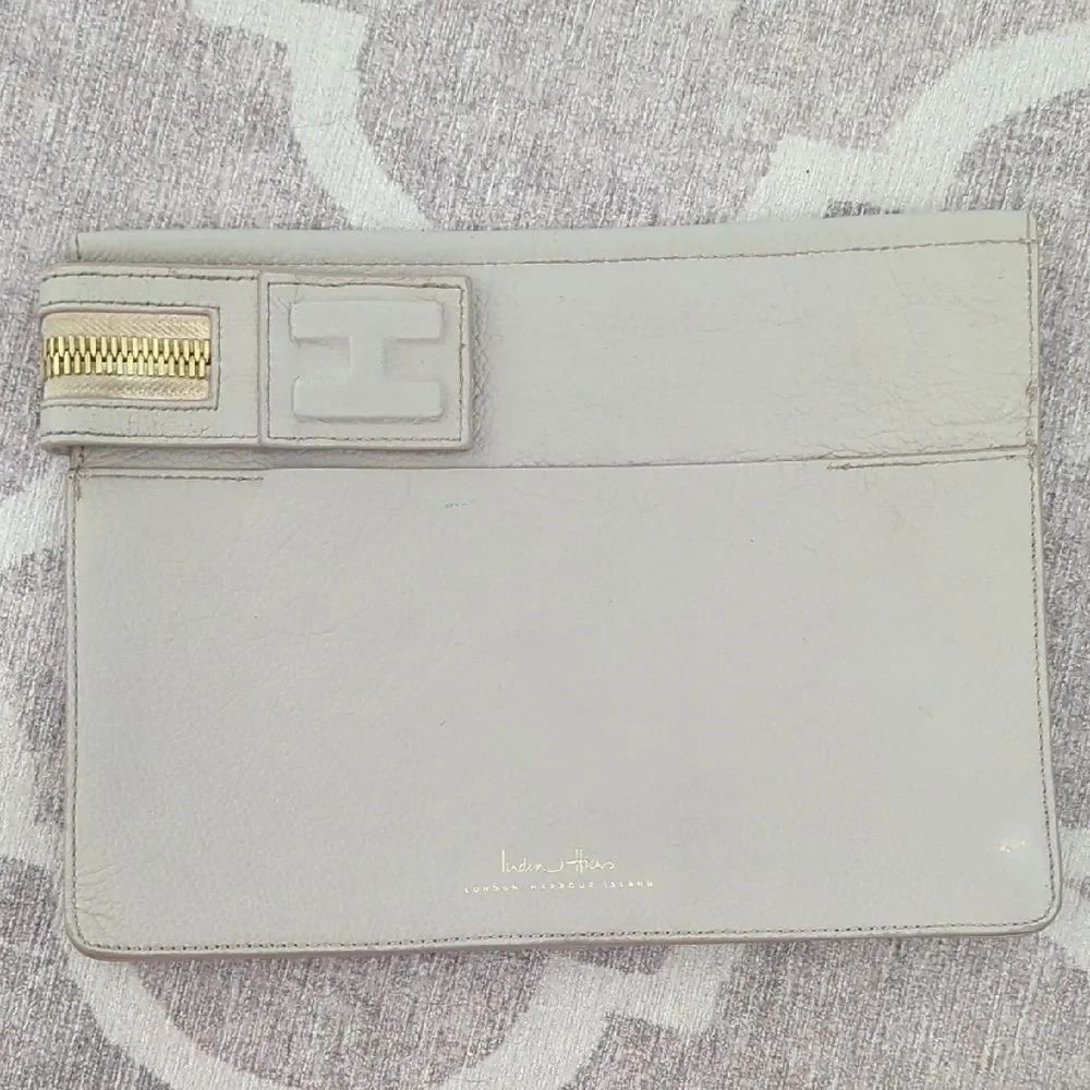 India Hicks Light Gray Leather Clutch Big Zipper